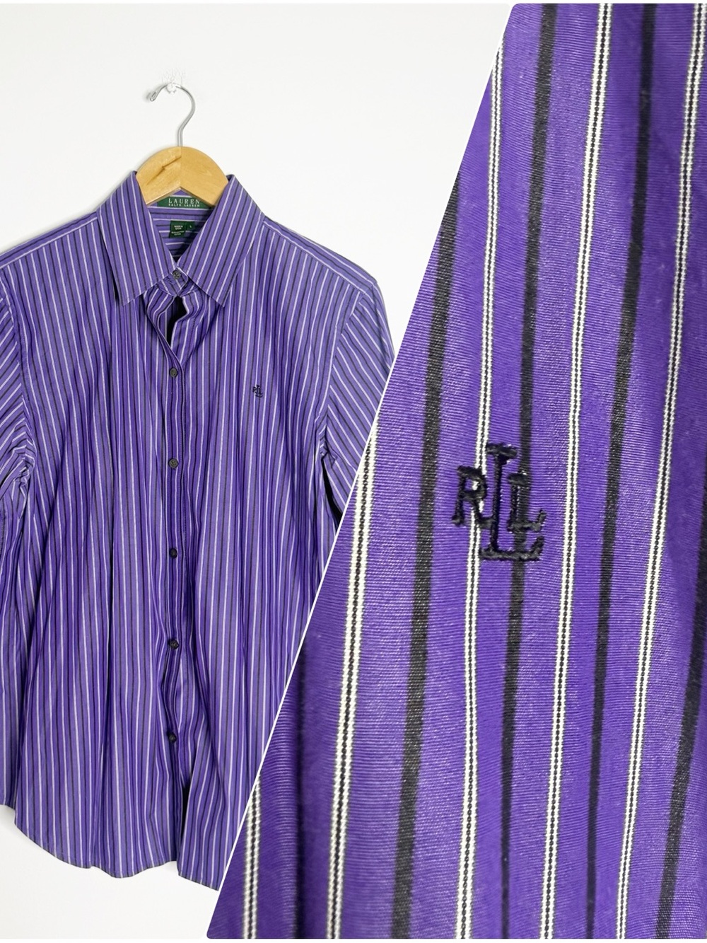 Lauren Ralph Lauren Women’s L Purple Striped Button Down Shirt Cotton